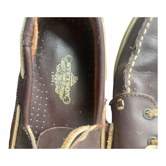 Men's Stetson Vintage Brown Leather Boat Shoes Size 10 - Picture 4 of 6